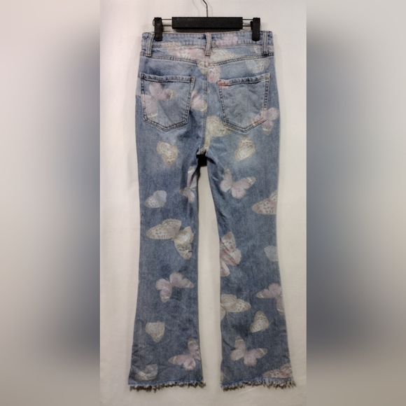 Tinsel Town Butterfly Raw Hem Flare Jeans Size 5 Blue Pink Fairy Retro Boho 90s - Picture 6 of 9